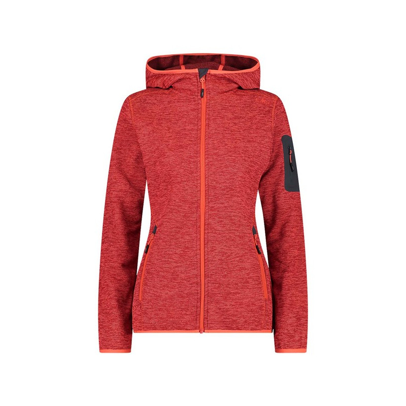 Fleece Cmp FIX HOOD RED FLUO