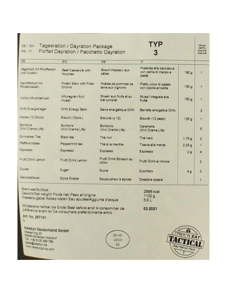 Comida liofilizada Trek'n Eat Ración Diaria (Pack 3)