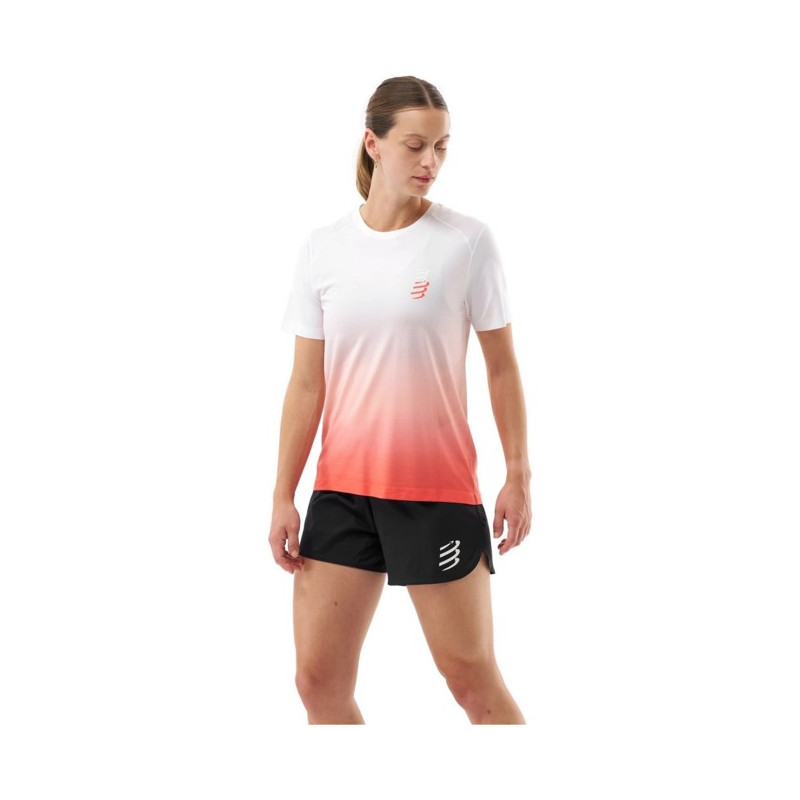 Camiseta Compressport PERFORMANCE SS TSHIRT W Fluo Red/White