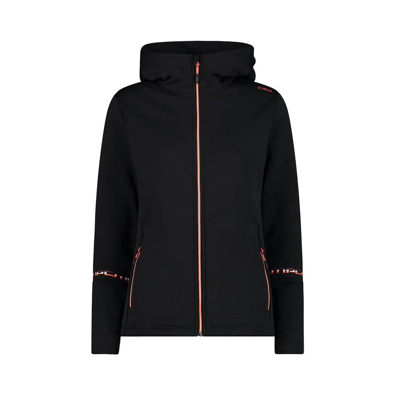 Megztinis Cmp WOMAN FIX HOOD NERO-RED FLUO