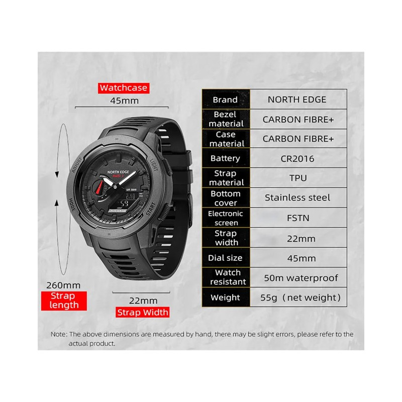 Relógio North Edge Mars 3 Carbon Wr 50 Mt. Blk