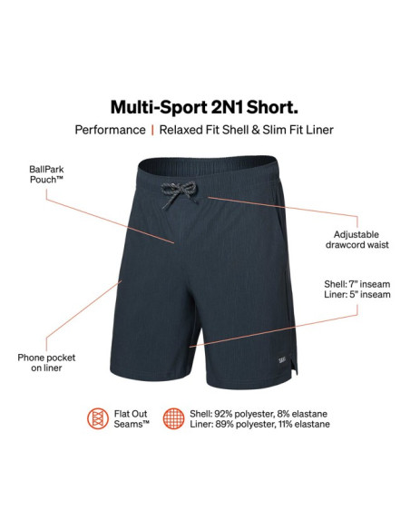 Kelnės Saxx 2N1 SHORT Striation Slub- Bl